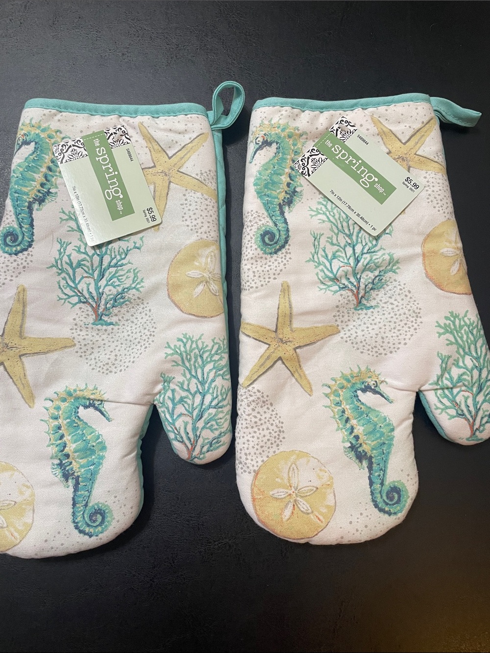 The Spring Shop Teal Seahorse Coastal Oven Mitts - Pair NWT